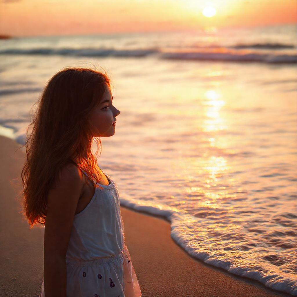 beach girl sunset