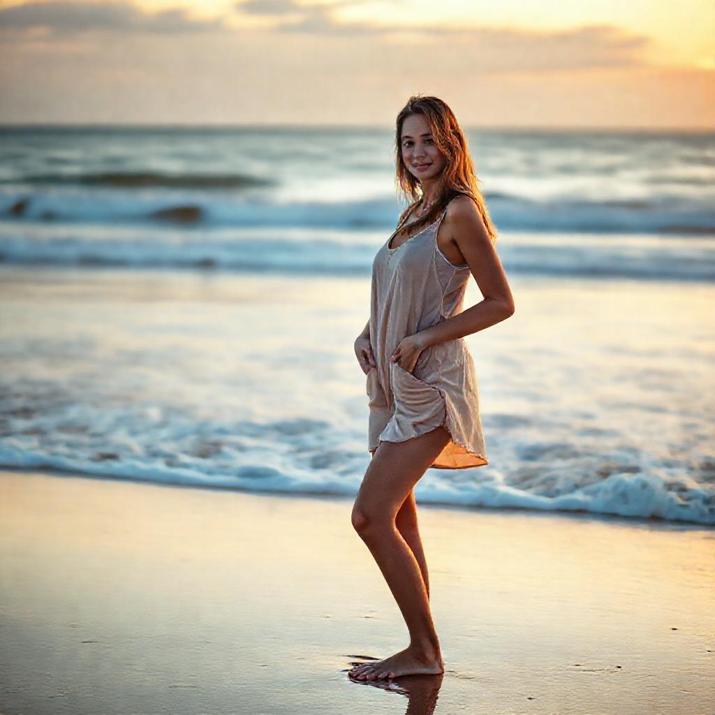 beach woman sunset sfw